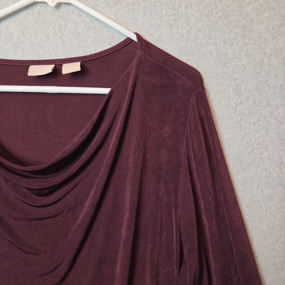 Chico's Travelers Burgundy LS Cowl Neck Flowy Packable Tunic Women's 3 US 16 18 - Picture 4 of 11